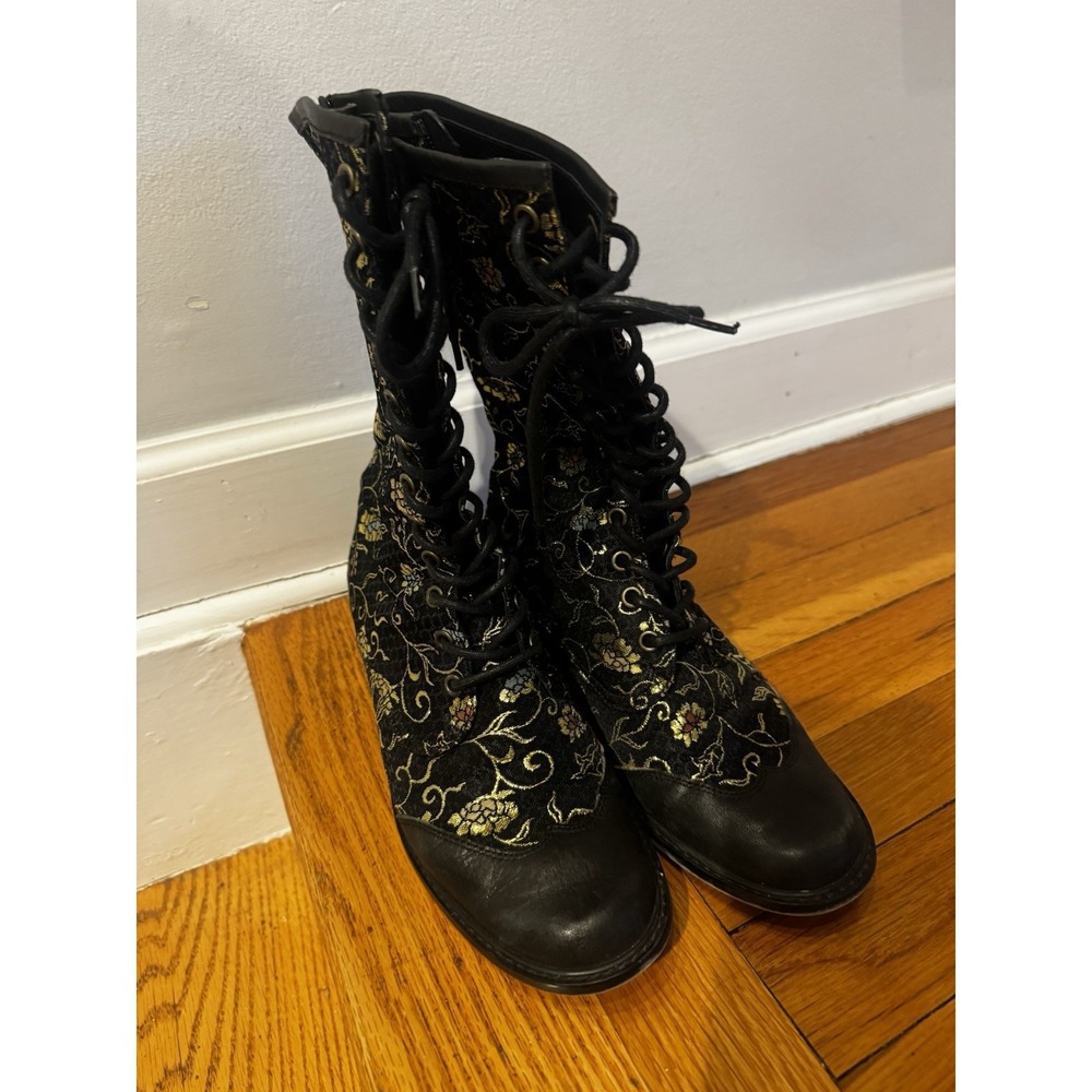 Barclay Japonica Japan Made Floral Brocade Lace-up Boots Womens Artsy 37/6.5-7